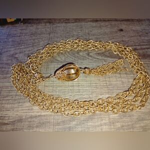 Vintage Gold Tone Two Strand Tassel Necklace